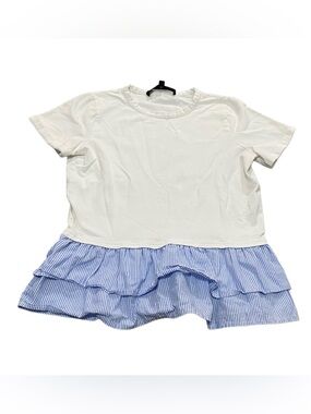 Veronica Beard Jeans Ruffle Bottom Short Sleeve Cotton Blouse Tee Size XS